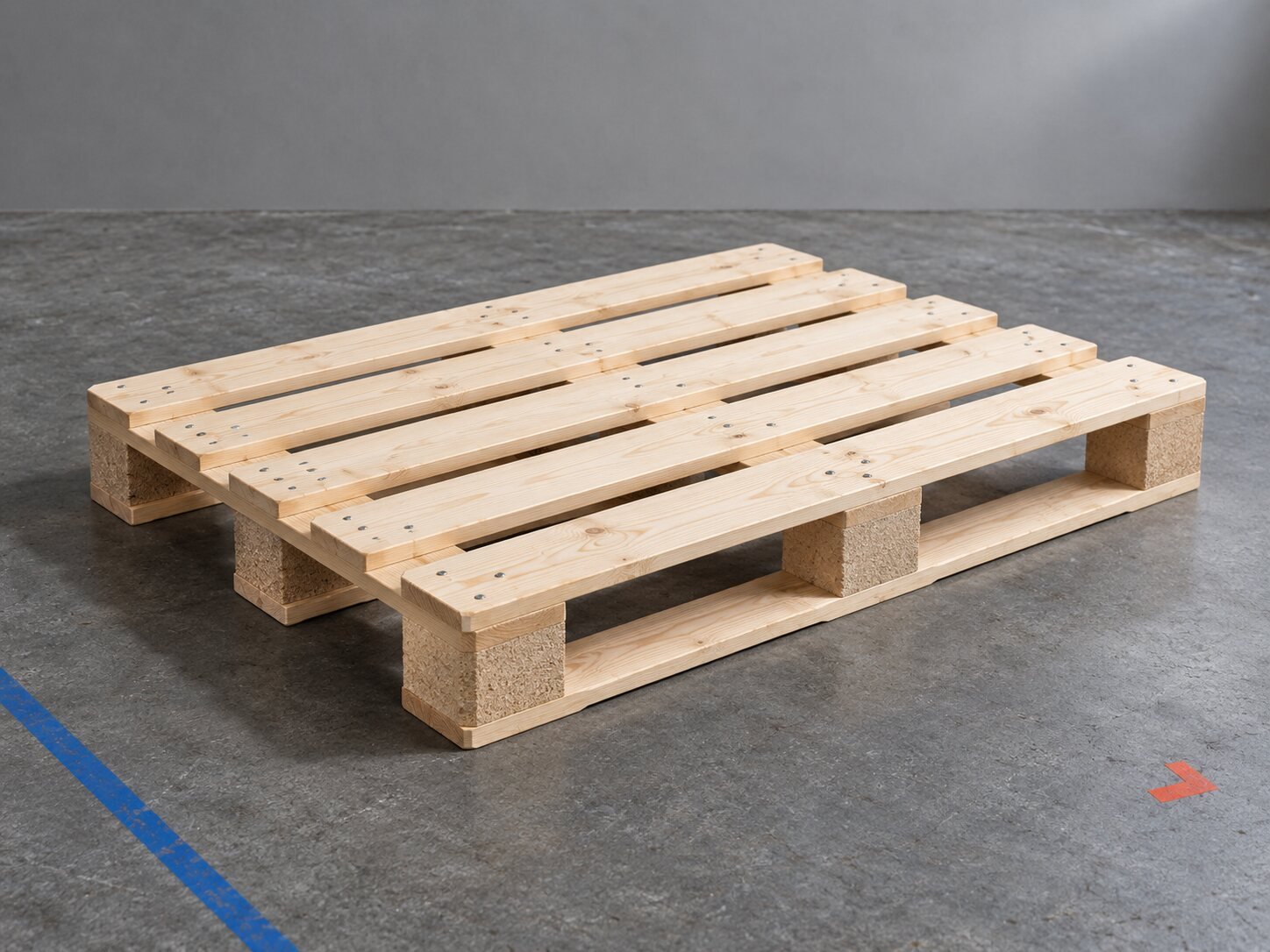 Compact Euro-format wooden block pallet photographed from above
